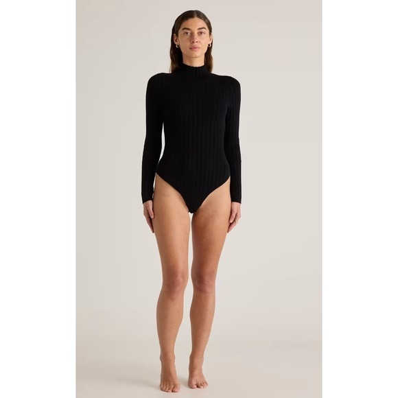 Quince Tops - Quince cotton cashmere Bodysuit Womens XS Black Ribbed Turtleneck Snap Closure